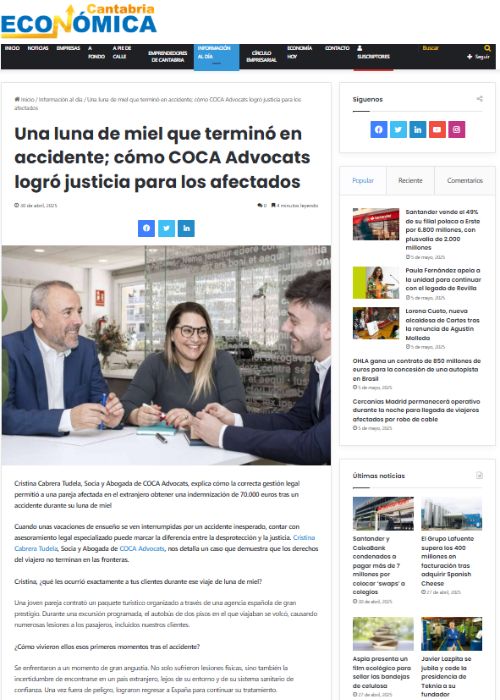 Noticia Coca Advocats _ Una luna de miel que terminó en accidente cómo Coca Advocats logró justicia para los afectados