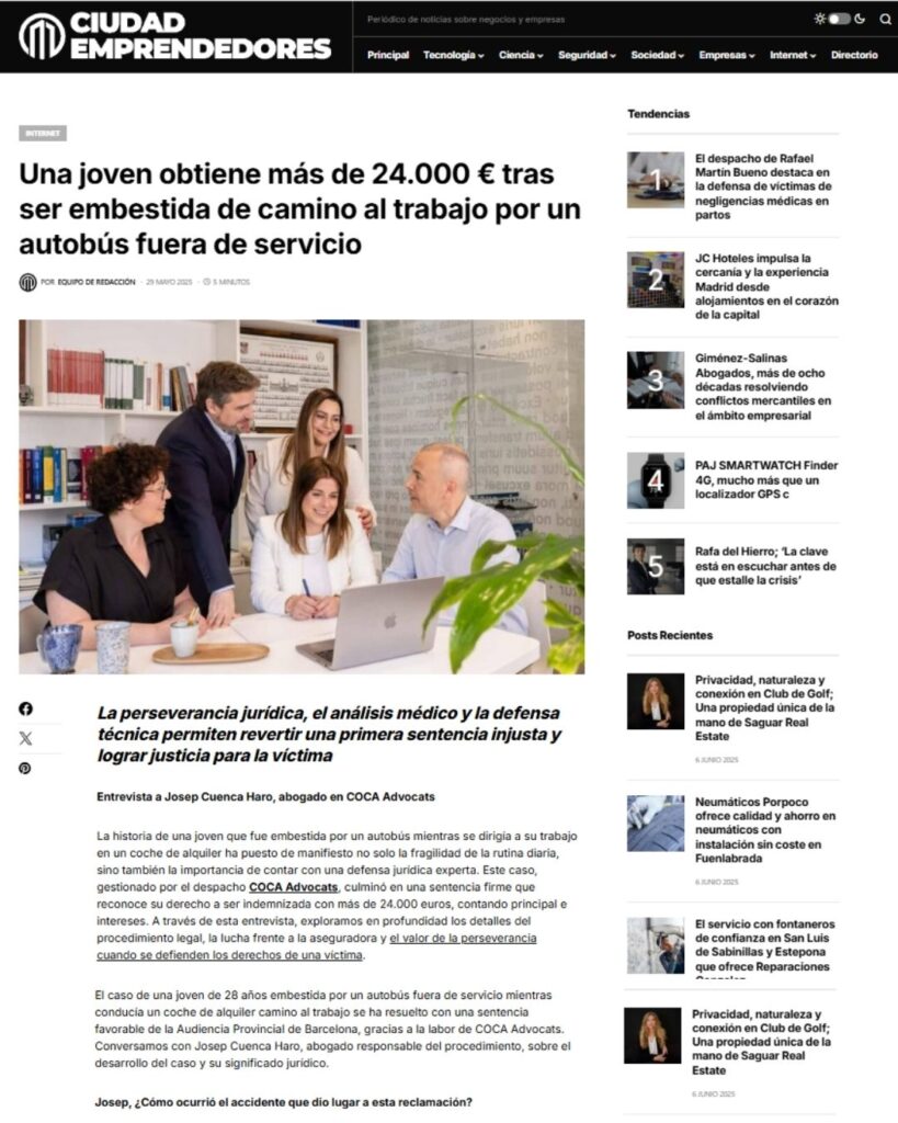 COCA ADVOCATS caso real_ Una joven obtiene más de 24.000 € tras ser embestida de camino al trabajo por un autobús fuera de servicio (2)