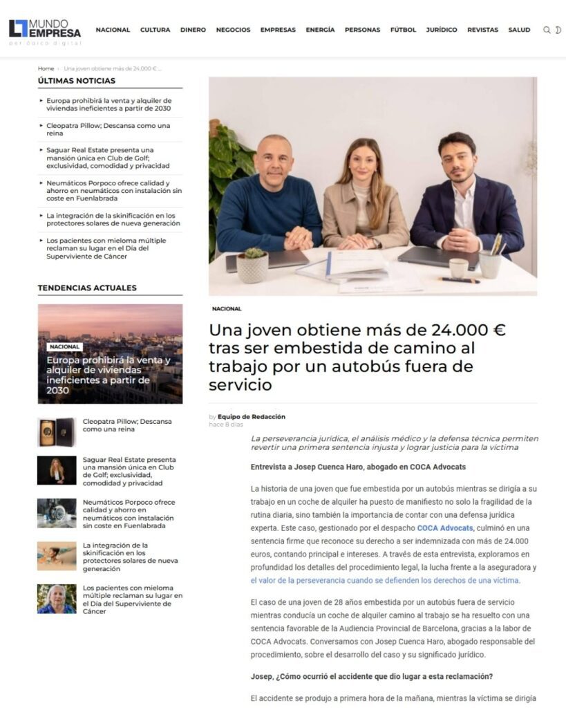 COCA ADVOCATS caso real_ Una joven obtiene más de 24.000 € tras ser embestida de camino al trabajo por un autobús fuera de servicio (5)