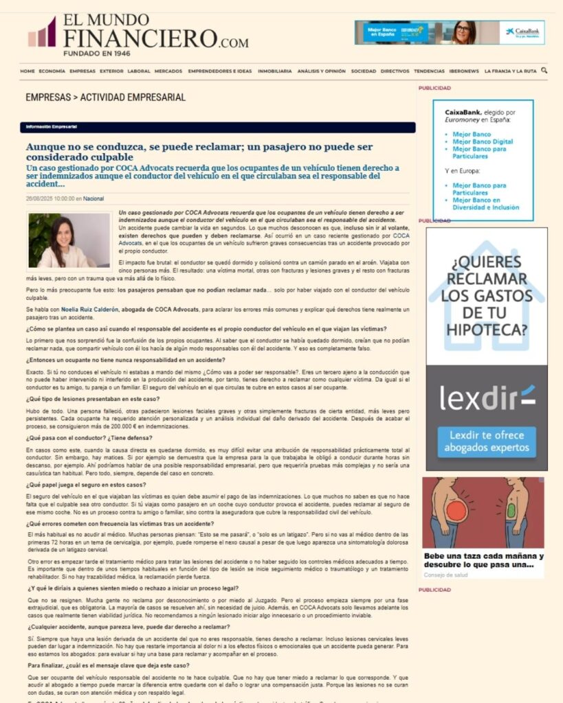 COCA ADVOCATS caso real_ Aunque no se conduzca, se puede reclamar; un pasajero no puede ser considerado culpable (4)